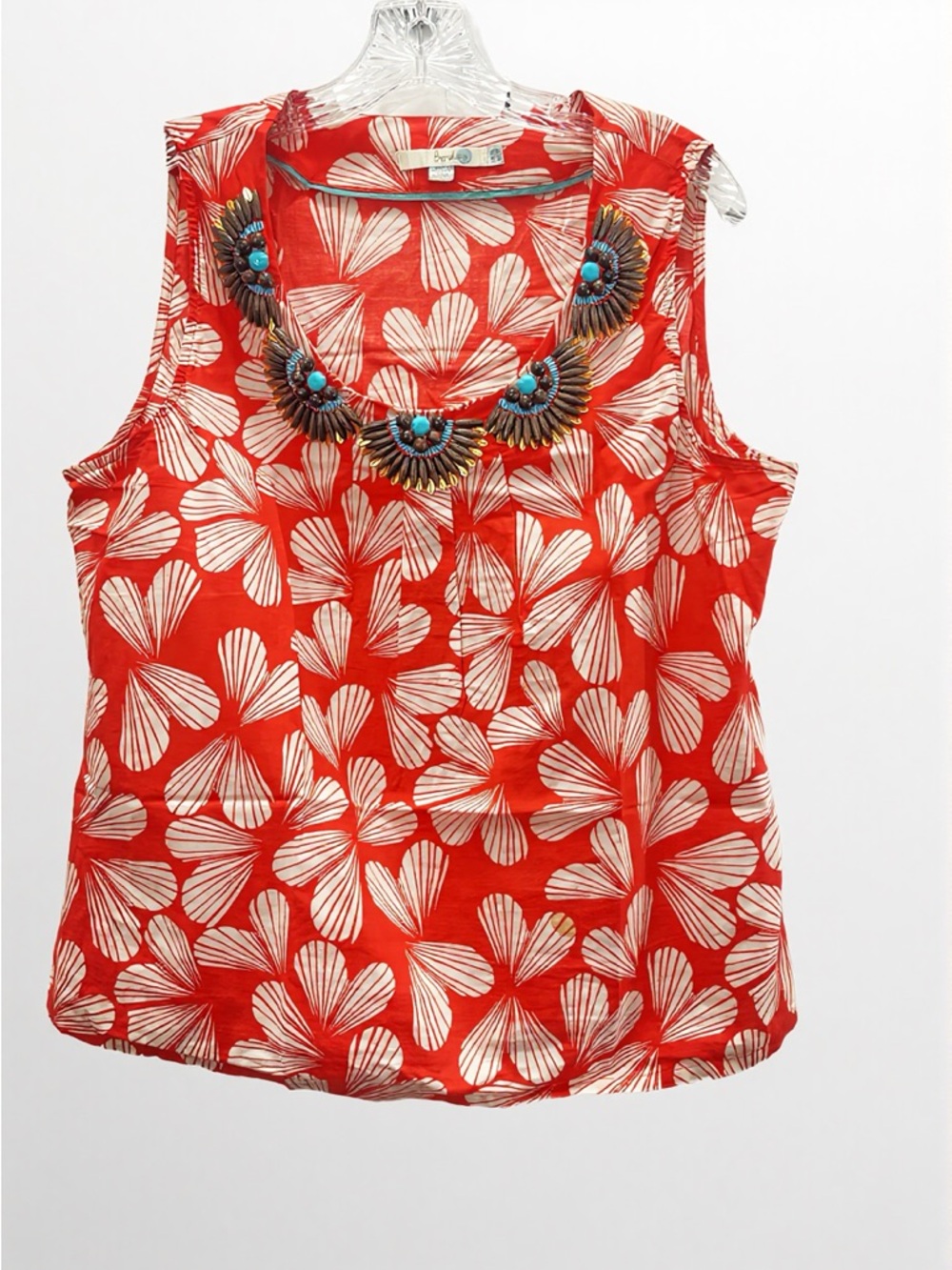 Boden Floral Beaded Scoop Neck Top
